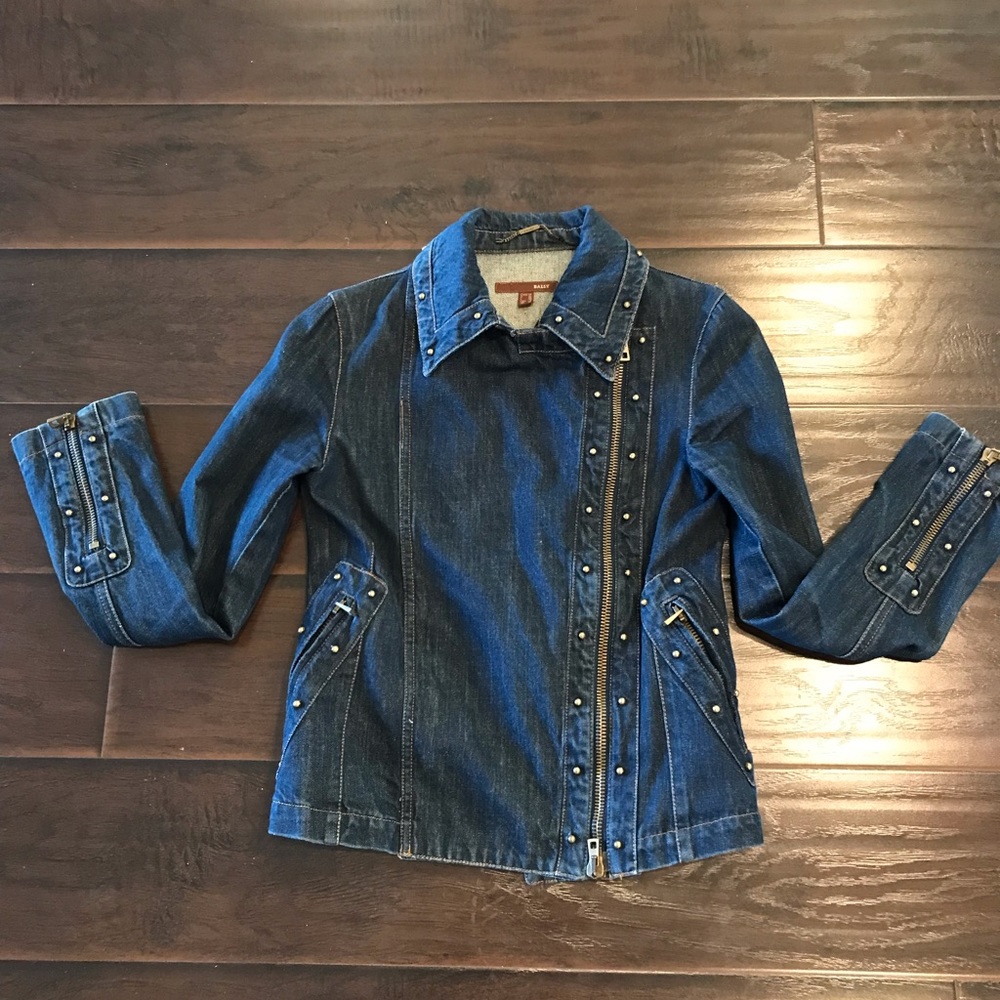 Beautiful Bally Denim motorcycle jacket with studs